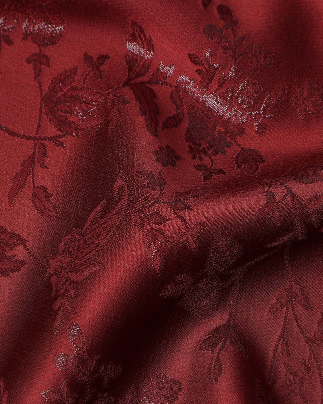 Burgundy Maroon Floral Silk Satin Fabric 110cm