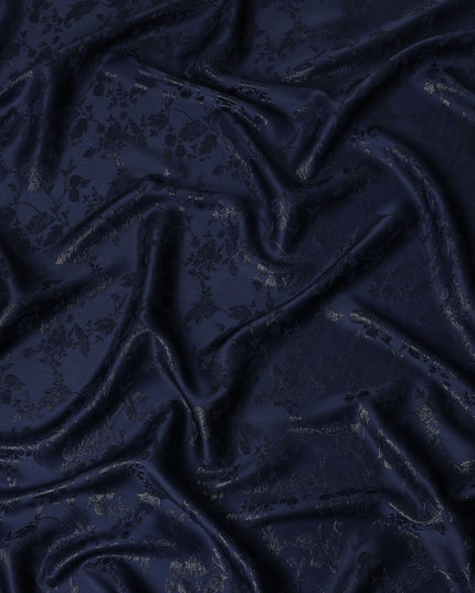 Midnight Navy Floral Silk Satin Fabric 110cm