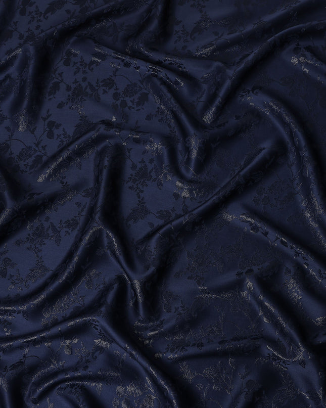Midnight Navy Floral Silk Satin Fabric 110cm