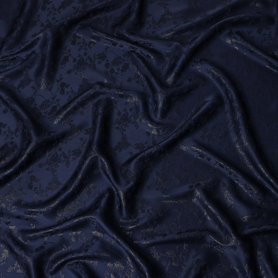 Midnight Navy Floral Silk Satin Fabric 110cm