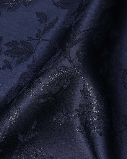Midnight Navy Floral Silk Satin Fabric 110cm