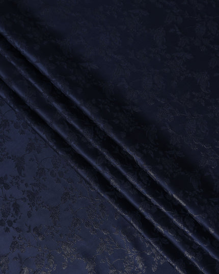 Midnight Navy Floral Silk Satin Fabric 110cm