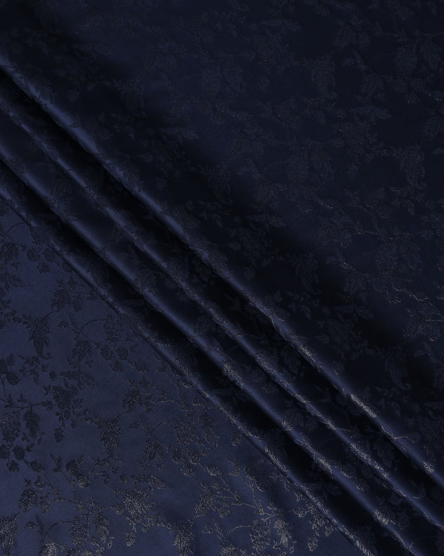 Midnight Navy Floral Silk Satin Fabric 110cm