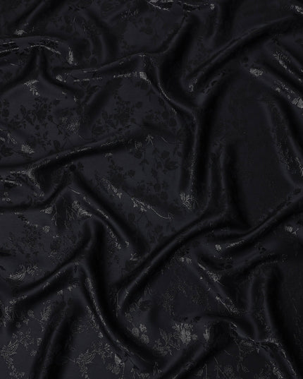 Jet Onyx Floral Silk Satin Fabric 110cm