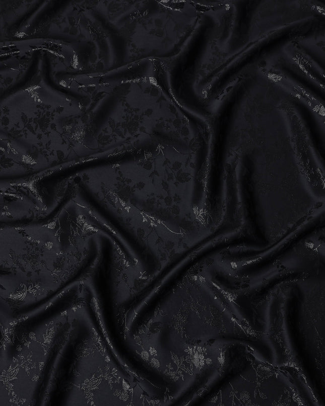 Jet Onyx Floral Silk Satin Fabric 110cm
