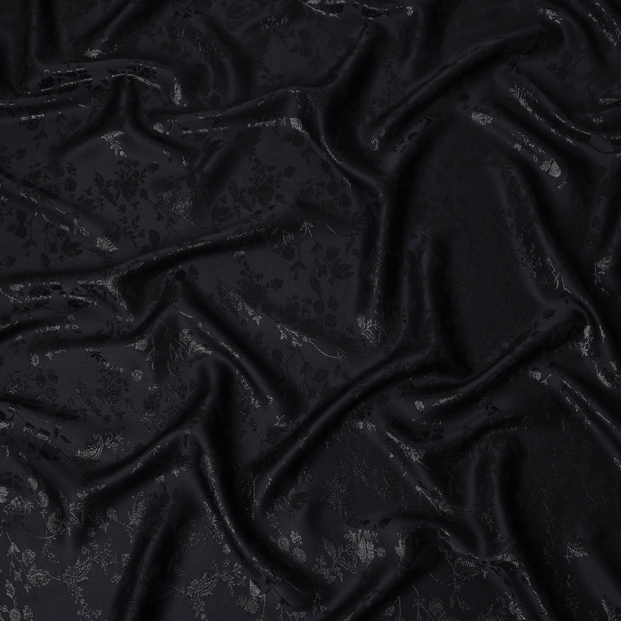 Jet Onyx Floral Silk Satin Fabric 110cm