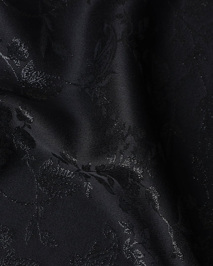 Jet Onyx Floral Silk Satin Fabric 110cm
