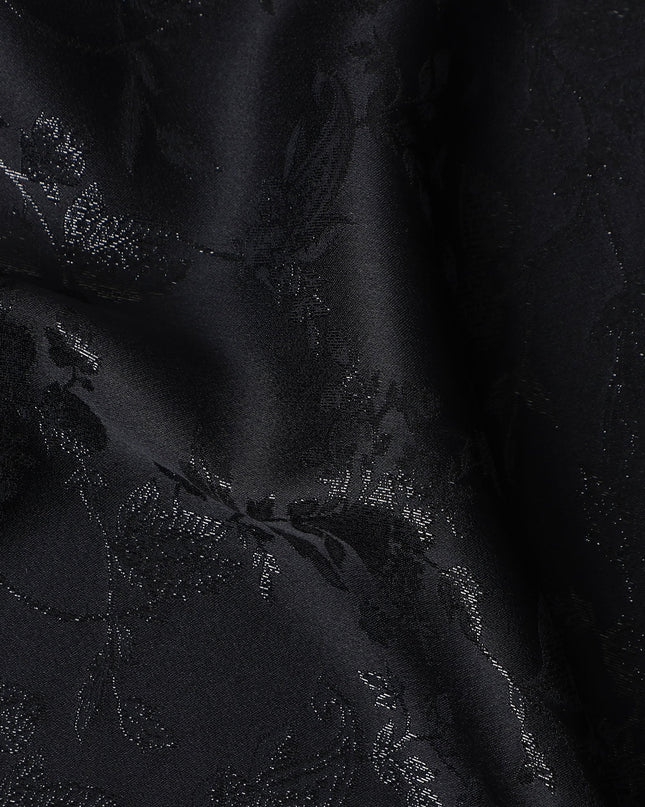 Jet Onyx Floral Silk Satin Fabric 110cm