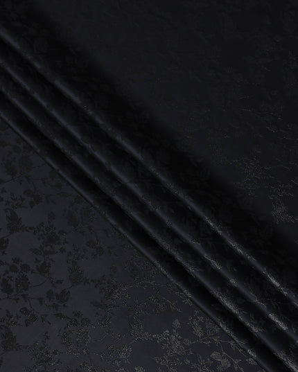 Jet Onyx Floral Silk Satin Fabric 110cm