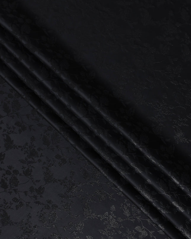 Jet Onyx Floral Silk Satin Fabric 110cm