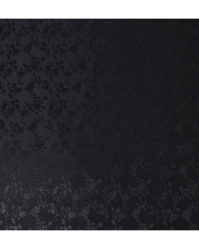 Jet Onyx Floral Silk Satin Fabric 110cm