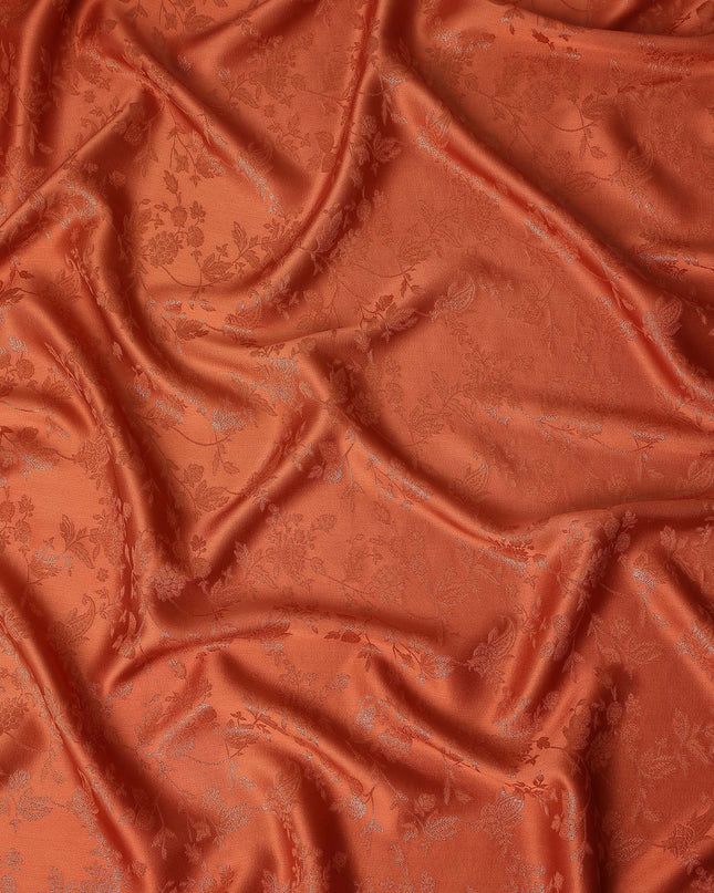 Burnt Rust Floral Silk Satin Fabric 110cm