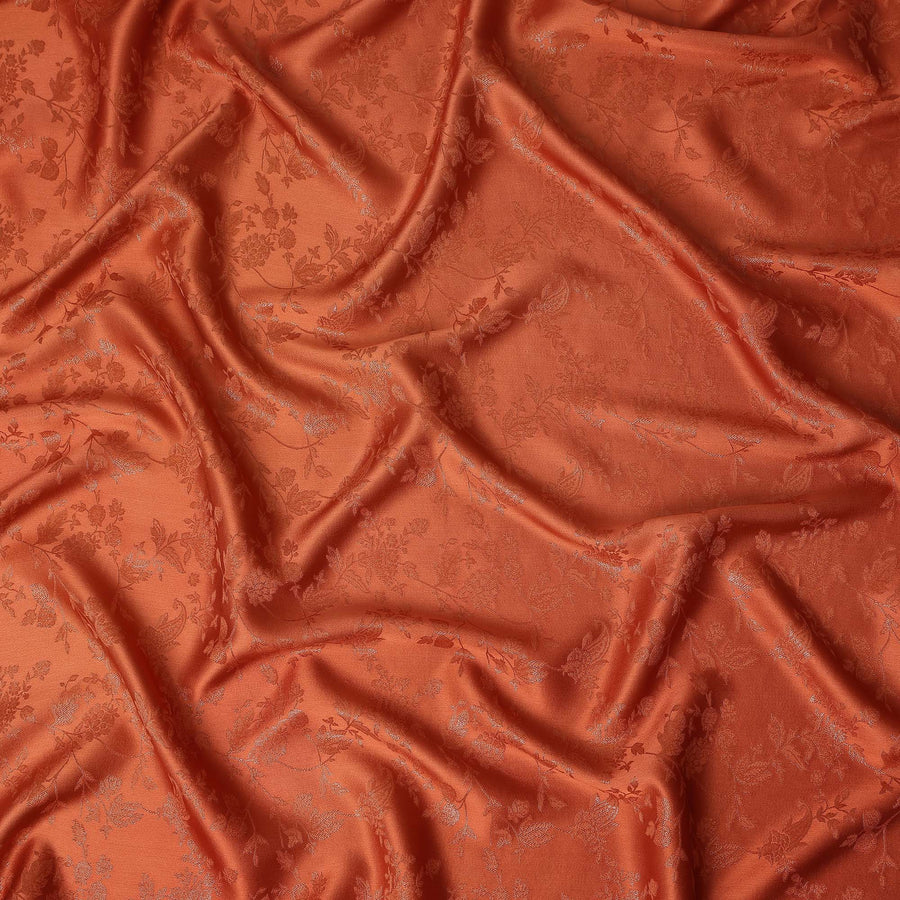 Burnt Rust Floral Silk Satin Fabric 110cm