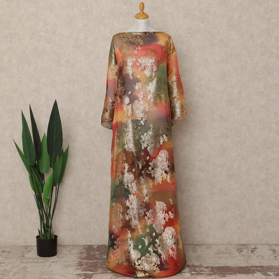 Multicolor Floral Silk Chiffon Dirac With Metallic Lurex