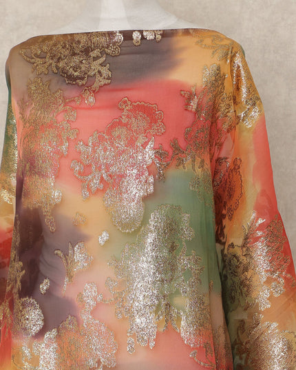 Multicolor Floral Silk Chiffon Dirac With Metallic Lurex