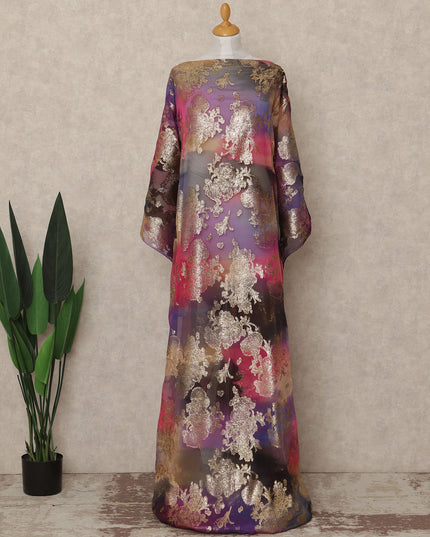 Multicolor Purple Floral Silk Chiffon Dirac With Metallic Lu