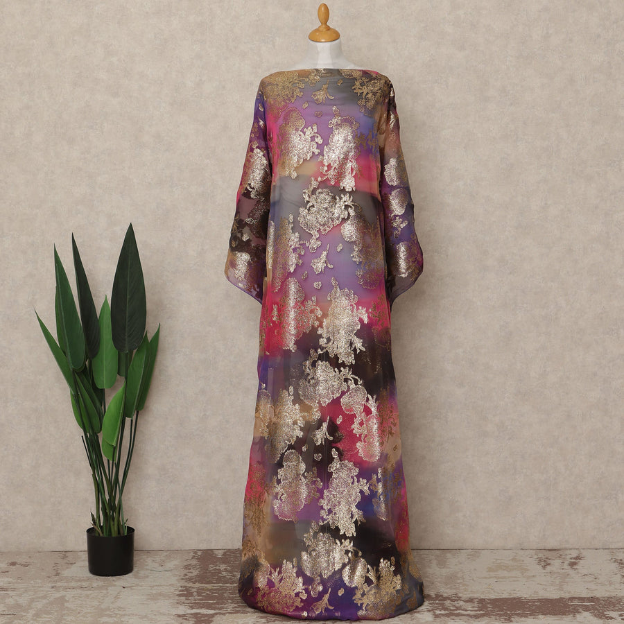 Multicolor Purple Floral Silk Chiffon Dirac With Metallic Lu