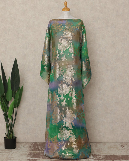 Green Multicolor Floral Silk Chiffon Dirac With Metallic Lur