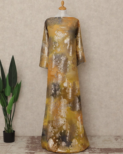 Gold Yellow Floral Silk Chiffon Dirac With Metallic Lurex