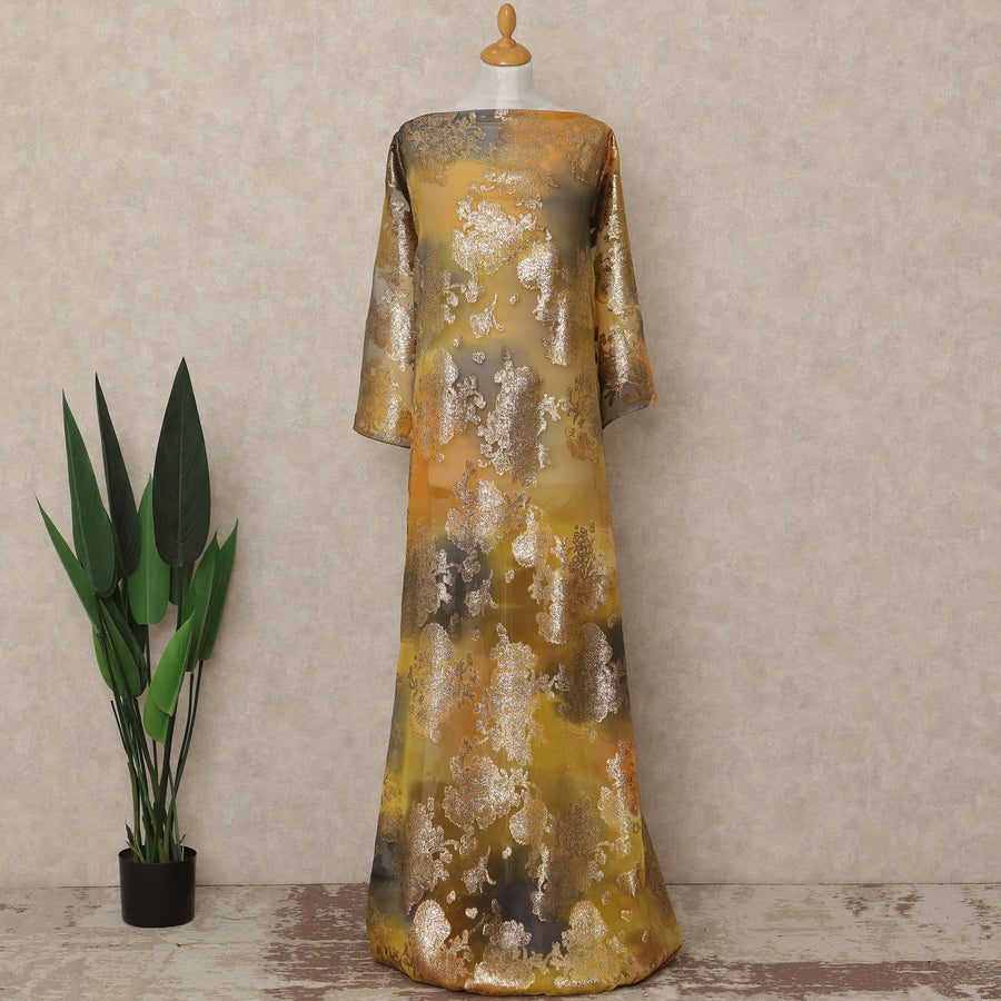 Gold Yellow Floral Silk Chiffon Dirac With Metallic Lurex
