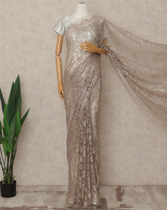 Light Pink Premium French Metallic Chantilly Saree Lace Fabric 5.5 Mtrs Length 110 Cms Width Floral Designer Net Drape Material Made In France, Blouse Not Included-D28097