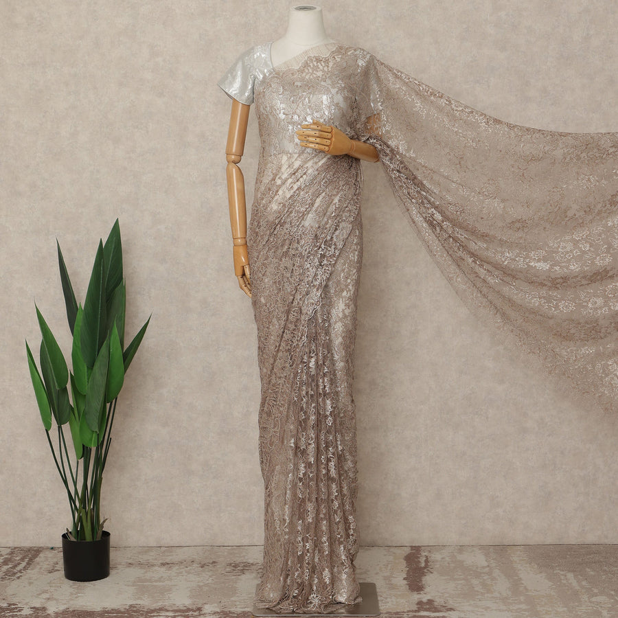Light Pink Premium French Metallic Chantilly Saree Lace Fabric 5.5 Mtrs Length 110 Cms Width Floral Designer Net Drape Material Made In France, Blouse Not Included-D28097 Regal Fabrics