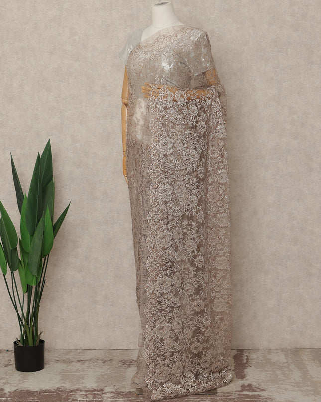 Light Pink Premium French Metallic Chantilly Saree Lace Fabric 5.5 Mtrs Length 110 Cms Width Floral Designer Net Drape Material Made In France, Blouse Not Included-D28097