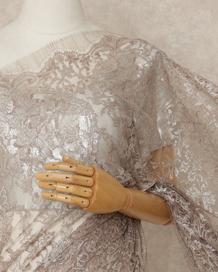 Light Pink Premium French Metallic Chantilly Saree Lace Fabric 5.5 Mtrs Length 110 Cms Width Floral Designer Net Drape Material Made In France, Blouse Not Included-D28097 Regal Fabrics