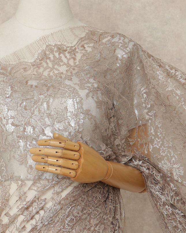 Light Pink Premium French Metallic Chantilly Saree Lace Fabric 5.5 Mtrs Length 110 Cms Width Floral Designer Net Drape Material Made In France, Blouse Not Included-D28097