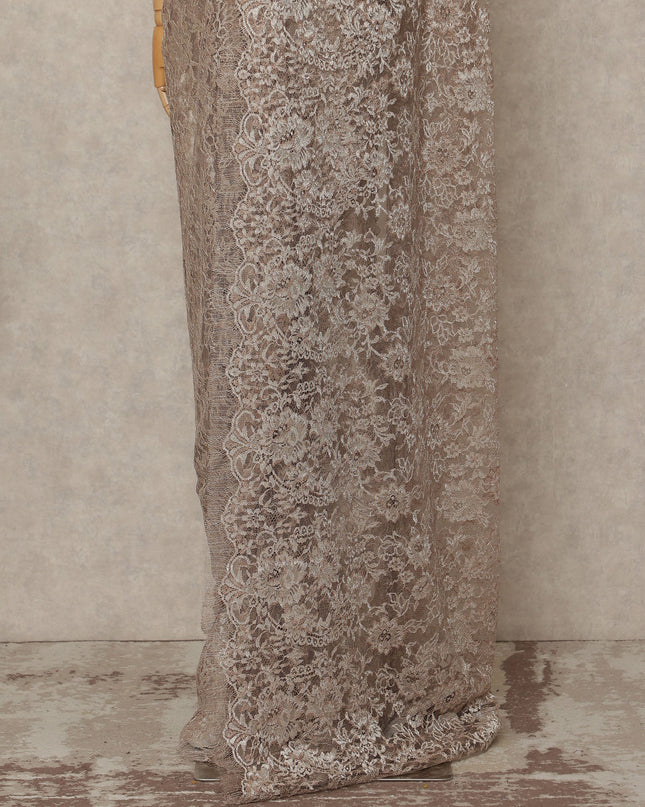 Light Pink Premium French Metallic Chantilly Saree Lace Fabric 5.5 Mtrs Length 110 Cms Width Floral Designer Net Drape Material Made In France, Blouse Not Included-D28097