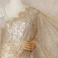 Champagne Gold Metallic French Chantilly Saree Lace Elegant Floral Net Design 5.5 Mtrs Length 110 Cms Width Premium Soft Sheer Fabric France Origin-D28914 Regal Fabrics