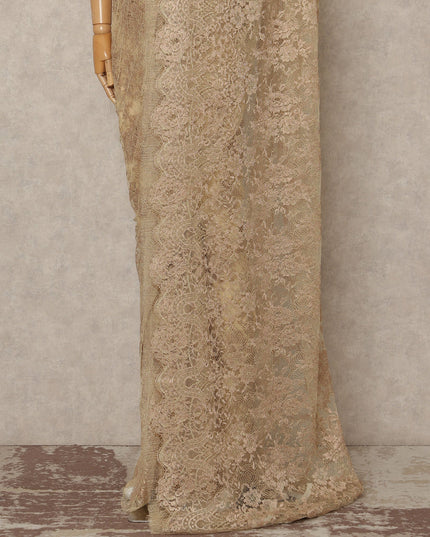 Champagne Gold Metallic French Chantilly Saree Lace Elegant Floral Net Design 5.5 Mtrs Length 110 Cms Width Premium Soft Sheer Fabric France Origin-D28914 Regal Fabrics