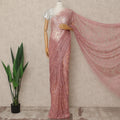 Dusty Pink Premium French Metallic Chantilly Saree Lace Fabric 5.5 Mtrs Length 110 Cms Width Floral Designer Net Drape Material Made In France, Blouse Not Included-D28093