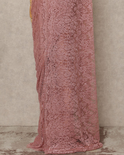 Dusty Pink Premium French Metallic Chantilly Saree Lace Fabric 5.5 Mtrs Length 110 Cms Width Floral Designer Net Drape Material Made In France, Blouse Not Included-D28093