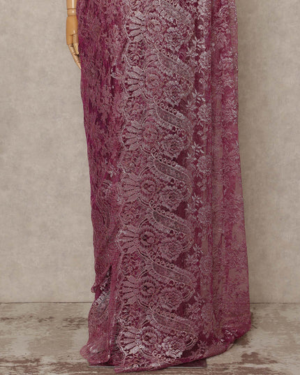 Deep Magenta Premium French Metallic Chantilly Saree Lace Fabric 5.5 Mtrs Length 110 Cms Width Floral Designer Net Drape Material Made In France, Blouse Not Included-D28094 Regal Fabrics