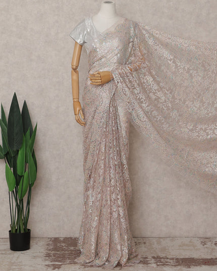 Beige French Chantilly Lace Saree | Regal