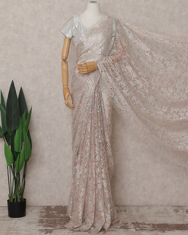 Beige French Chantilly Lace Saree | Regal