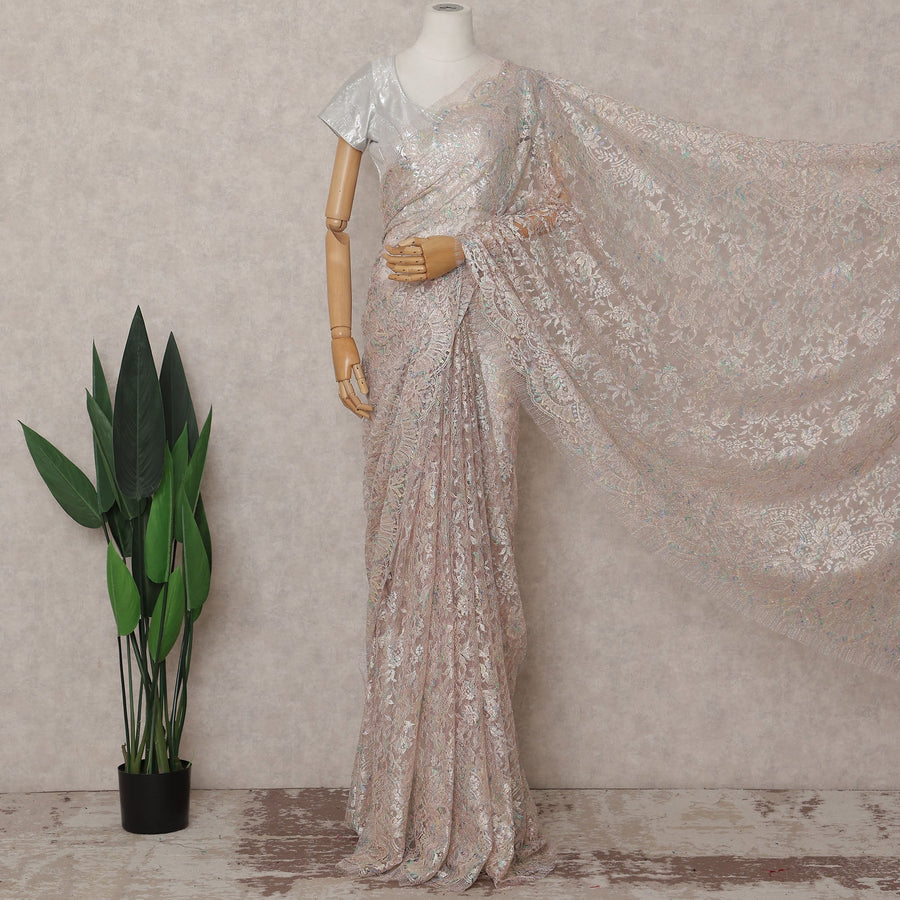 Beige French Chantilly Lace Saree | Regal