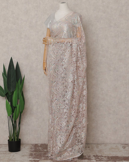 Beige French Chantilly Lace Saree | Regal