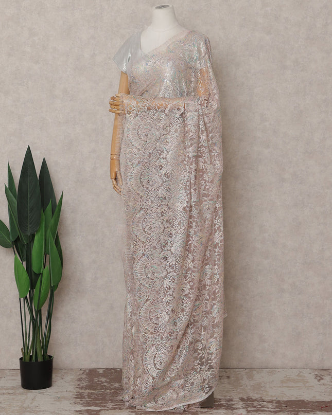 Beige French Chantilly Lace Saree | Regal
