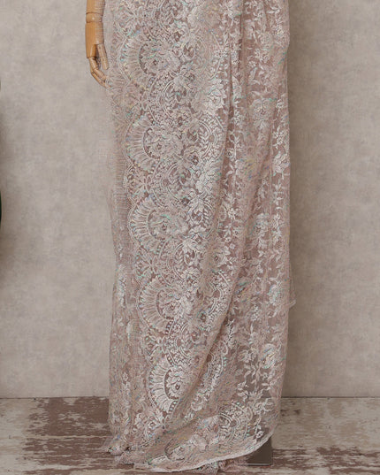 Beige French Chantilly Lace Saree | Regal
