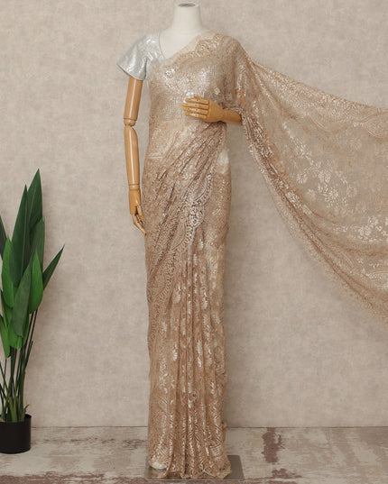 Light Gold Premium French Metallic Chantilly Saree Lace Fabric 5.5 Mtrs Length 110 Cms Width Floral Designer Net Drape Material Made In France, Blouse Not Included-D28098 Regal Fabrics