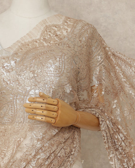 Light Gold Premium French Metallic Chantilly Saree Lace Fabric 5.5 Mtrs Length 110 Cms Width Floral Designer Net Drape Material Made In France, Blouse Not Included-D28098 Regal Fabrics