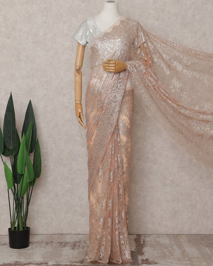 Rose Gold Pink Chantilly Lace Saree - D31628