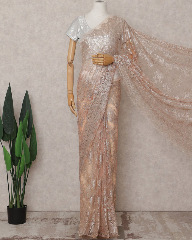 Rose Gold Pink Chantilly Lace Saree - D31628