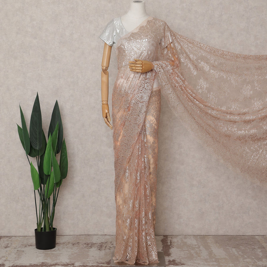 Rose Gold Pink Chantilly Lace Saree - D31628
