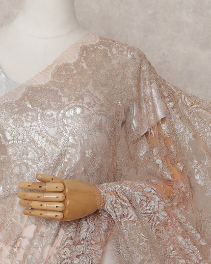 Rose Gold Pink Chantilly Lace Saree - D31628