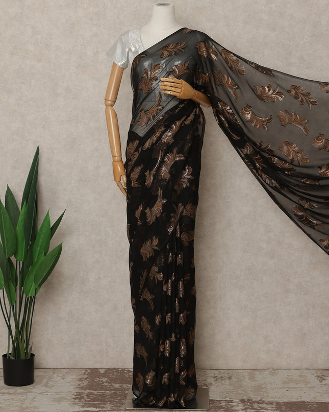 Black Copper Metallic French Chiffon Saree 5.5 Meters Length 110 Cms Width Lightweight Printed Elegant Party Wear Soft Flowy Fabric Premium Quality Without Blouse Piece-D28714 Regal Fabrics