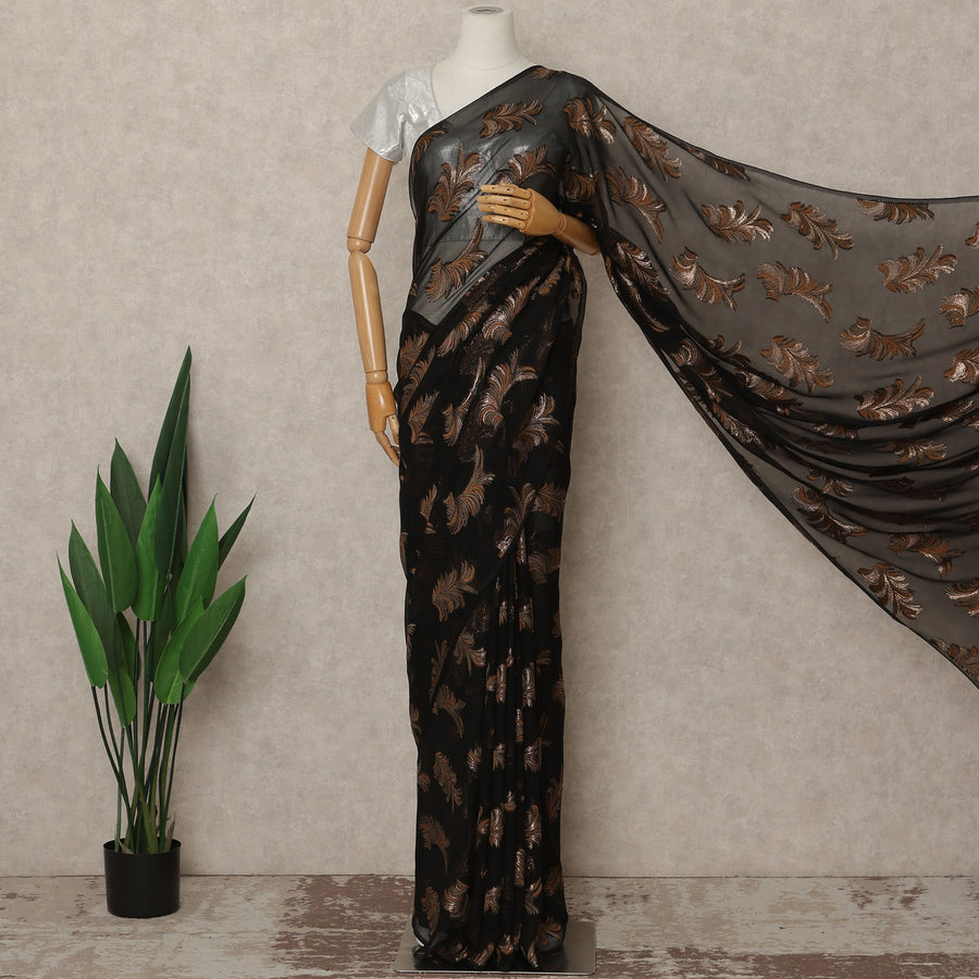Black Copper Metallic French Chiffon Saree 5.5 Meters Length 110 Cms Width Lightweight Printed Elegant Party Wear Soft Flowy Fabric Premium Quality Without Blouse Piece-D28714 Regal Fabrics