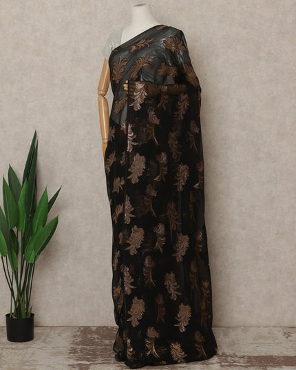 Black Copper Metallic French Chiffon Saree 5.5 Meters Length 110 Cms Width Lightweight Printed Elegant Party Wear Soft Flowy Fabric Premium Quality Without Blouse Piece-D28714 Regal Fabrics